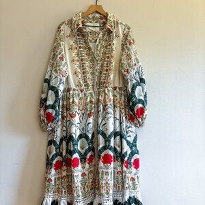 Anthropologie Printed Buttondown Shirt Dress Maxi Botanical Motif